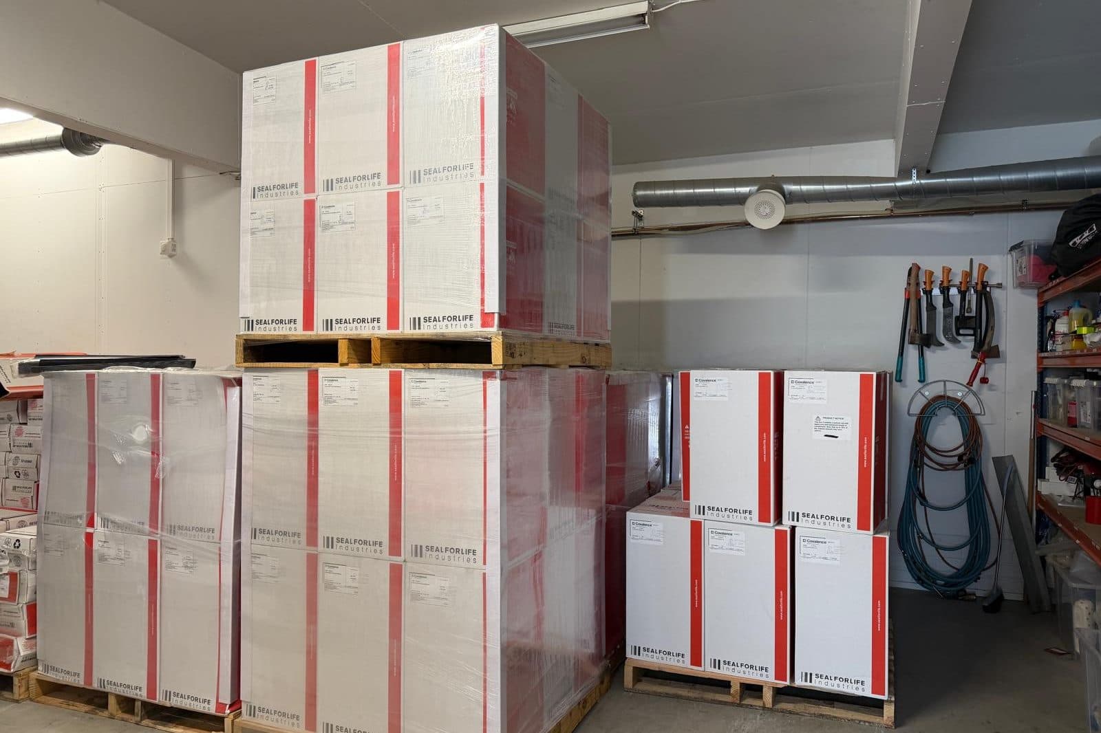 Pallets of Covalence at Kampek's warehouse in Tuusula